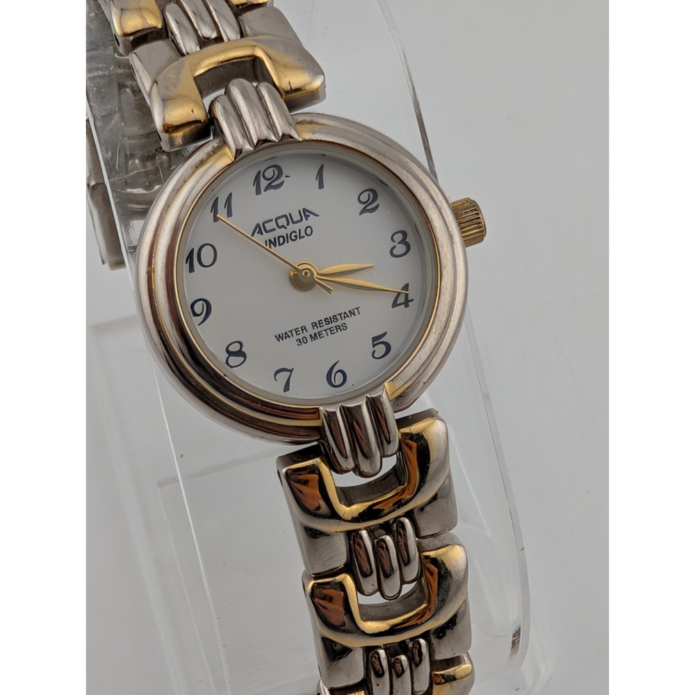 Acqua Indiglo Watch Women 24mm Case Two Tone 7.25" Band- New Battery